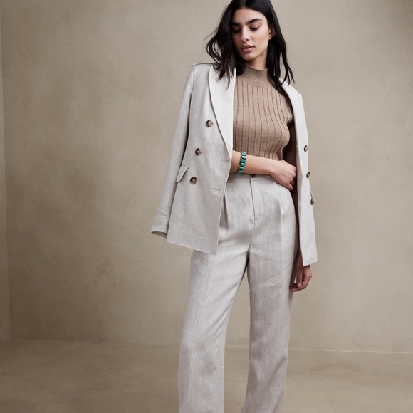 BANANA REPUBLIC 100% Italian Linen Palma Wide-Leg Pants, Cream, Size 14 - Picture 6 of 9